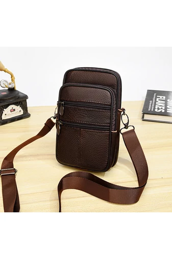 Tmavohnedá mini crossbody a opasková taška Bonluo z prírodnej kože Veľkosť (19*11*5cm)