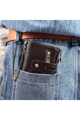 Pánska hnedá peňaženka Bonluo z imitácie kože s upevnením na opasok Veľkosť (12*9*3,5cm)
