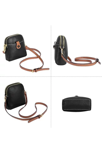 Čierna mini crossbody kabelka Bonluo vyrobená z prírodnej kože Veľkosť (20*14*8cm)