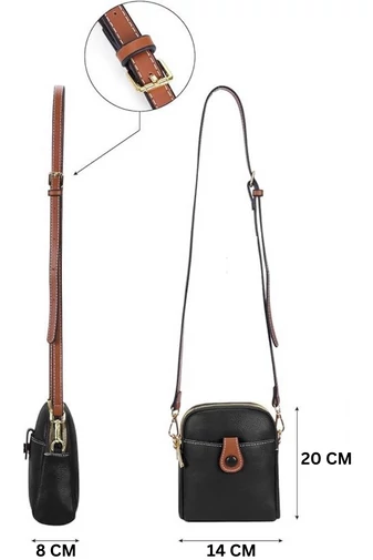 Čierna mini crossbody kabelka Bonluo vyrobená z prírodnej kože Veľkosť (20*14*8cm)