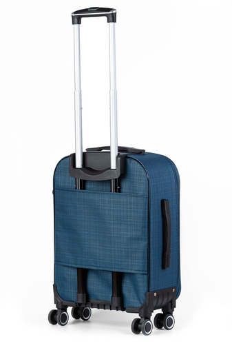Tmavomodrý textilný kufor s kolieskami vo veľkosti Wizz-Air (56x20x38)