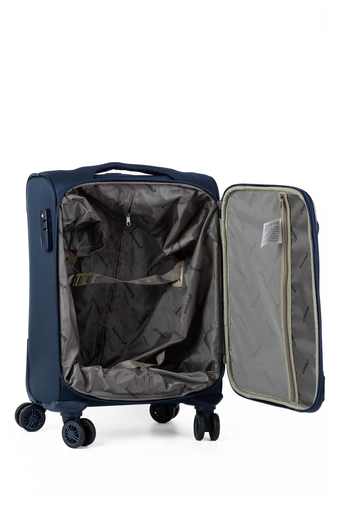 Tmavomodrý Veľký textilný cestovný kufor s kolieskami (75x28x46)