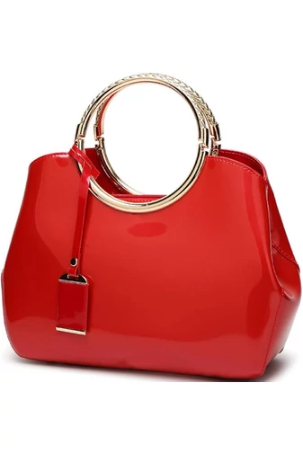 Bonluo červená elegantná kabelka/crossbody z lakovaného materiálu (28x10,5x22cm)
