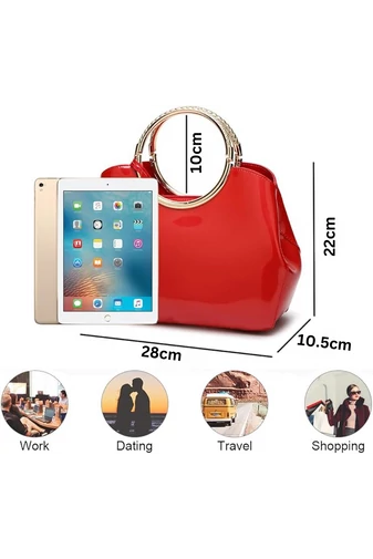 Bonluo červená elegantná kabelka/crossbody z lakovaného materiálu (28x10,5x22cm)