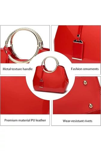 Bonluo červená elegantná kabelka/crossbody z lakovaného materiálu (28x10,5x22cm)