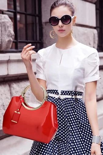 Bonluo červená elegantná kabelka/crossbody z lakovaného materiálu (28x10,5x22cm)