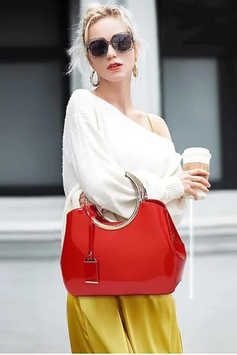 Bonluo červená elegantná kabelka/crossbody z lakovaného materiálu (28x10,5x22cm)