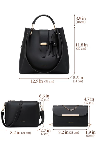 Bonluo súprava čiernych kabeliek - cez rameno, crossbody a príležitostná (3ks)