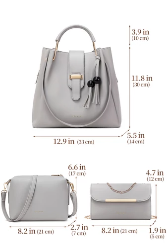 Bonluo súprava sivých kabeliek - cez rameno, crossbody a príležitostná (3ks)