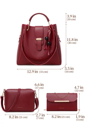 Bonluo súprava vínovočervených kabeliek - cez rameno, crossbody a príležitostná (3ks)