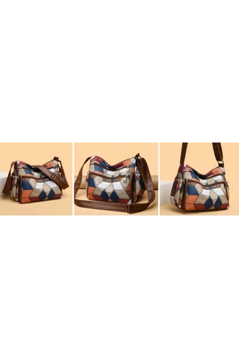 Hnedá taška cez rameno s farebným vzorom z imitácia kože Veľkosť 20*26*10cm Bonluo