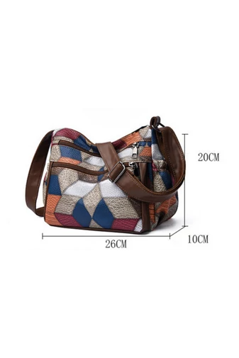 Hnedá taška cez rameno s farebným vzorom z imitácia kože Veľkosť 20*26*10cm Bonluo