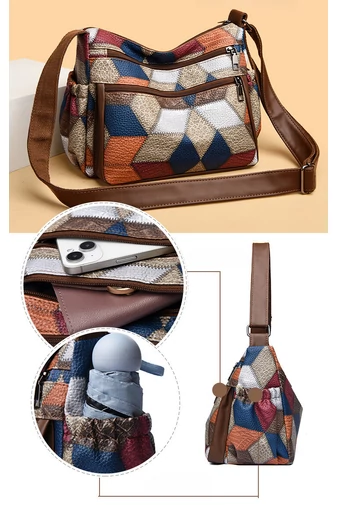 Hnedá taška cez rameno s farebným vzorom z imitácia kože Veľkosť 20*26*10cm Bonluo