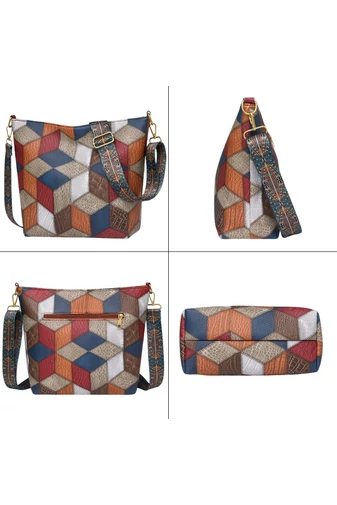 Modrá taška cez rameno s farebným vzorom z imitácia kože Veľkosť 26*33*12cm Bonluo