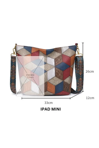 Modrá taška cez rameno s farebným vzorom z imitácia kože Veľkosť 26*33*12cm Bonluo
