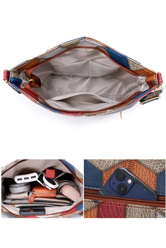 Modrá taška cez rameno s farebným vzorom z imitácia kože Veľkosť 26*33*12cm Bonluo