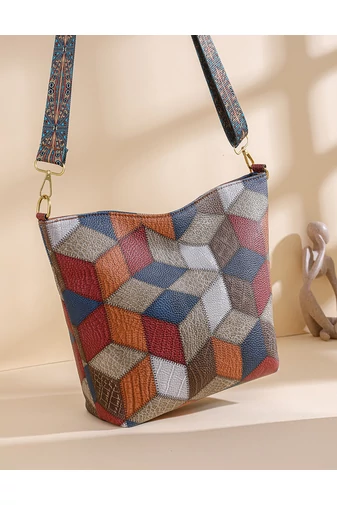 Modrá taška cez rameno s farebným vzorom z imitácia kože Veľkosť 26*33*12cm Bonluo