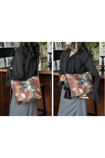 Modrá taška cez rameno s farebným vzorom z imitácia kože Veľkosť 26*33*12cm Bonluo