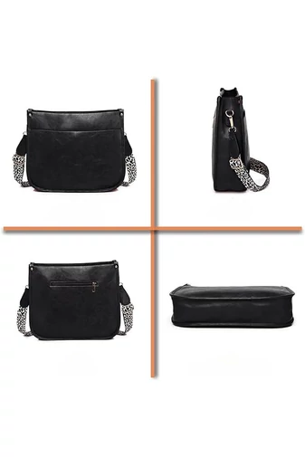 Bonluo Dámska čierna crossbody taška cez rameno z ekologickej kože (30x27x8cm)