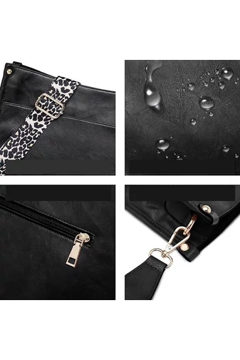 Bonluo Dámska čierna crossbody taška cez rameno z ekologickej kože (30x27x8cm)