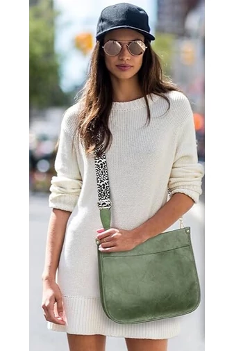 Bonluo Dámska zelená crossbody taška cez rameno z ekologickej kože (30x27x8cm)