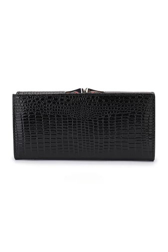 Čierna elegantná dámska peňaženka Bonluo z prírodnej kože s krokodílím vzorom Veľkosť 9*18*3cm