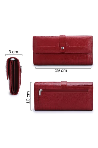 Červená Dámska peňaženka Bonluo z prírodnej kože s krokodílím vzorom Veľkosť 10*19*3cm