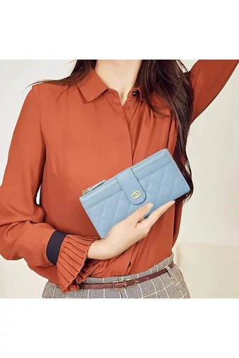 Elegantná svetlomodrá dámska peňaženka Bonluo z imitácie kože s RFID ochranou a viacerými priehradkami Veľkosť 19*10*2cm