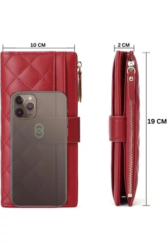 Elegantná červená dámska peňaženka Bonluo z imitácie kože s RFID ochranou a viacerými priehradkami Veľkosť 19*10*2cm