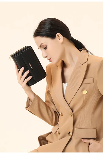 Čierna Crossbody kabelka/peňaženka 2v1 Bonluo z imitácie kože pripojenou mini peňaženkou veľkosť 11*19*7cm