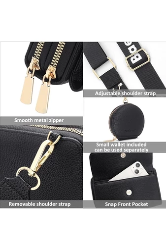 Čierna Crossbody kabelka/peňaženka 2v1 Bonluo z imitácie kože pripojenou mini peňaženkou veľkosť 11*19*7cm
