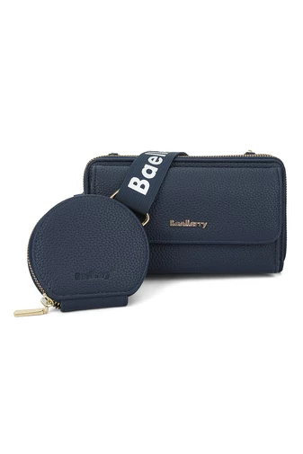 Tmavomodrá Crossbody kabelka/peňaženka 2v1 Bonluo z imitácie kože pripojenou mini peňaženkou veľkosť 11*19*7cm