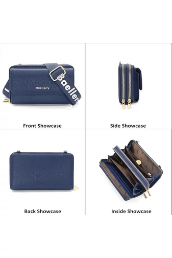 Tmavomodrá Crossbody kabelka/peňaženka 2v1 Bonluo z imitácie kože pripojenou mini peňaženkou veľkosť 11*19*7cm