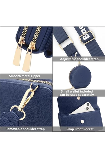 Tmavomodrá Crossbody kabelka/peňaženka 2v1 Bonluo z imitácie kože pripojenou mini peňaženkou veľkosť 11*19*7cm