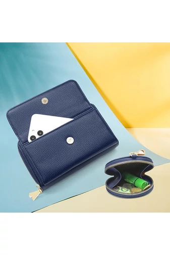 Tmavomodrá Crossbody kabelka/peňaženka 2v1 Bonluo z imitácie kože pripojenou mini peňaženkou veľkosť 11*19*7cm