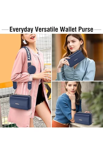Tmavomodrá Crossbody kabelka/peňaženka 2v1 Bonluo z imitácie kože pripojenou mini peňaženkou veľkosť 11*19*7cm
