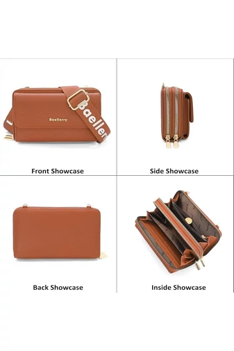 Hnedá Crossbody kabelka/peňaženka 2v1 Bonluo z imitácie kože pripojenou mini peňaženkou veľkosť 11*19*7cm