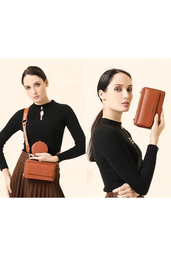 Hnedá Crossbody kabelka/peňaženka 2v1 Bonluo z imitácie kože pripojenou mini peňaženkou veľkosť 11*19*7cm