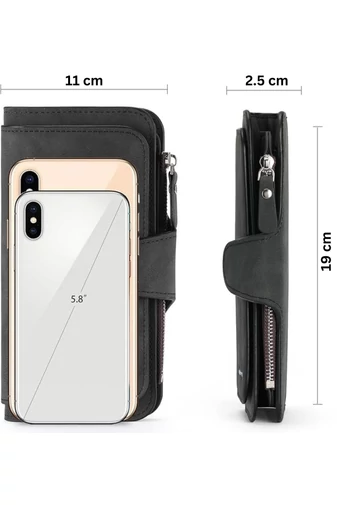 Čierna Elegantná dámska multifunkčná peňaženka Bonluo z imitácie kože Veľkosť 19*11*2,5cm