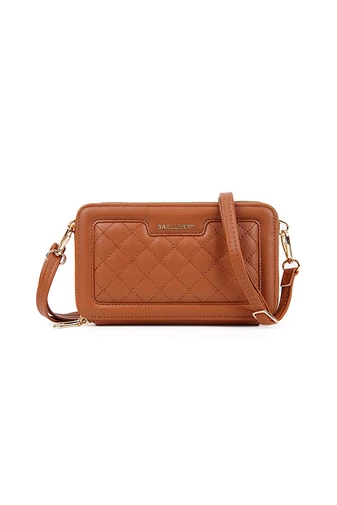 Hnedá multifunkčná crossbody kabelka/peňaženka z imitácie kože s dvoma priehradkami Elegantný dizajn 12*20*5cm