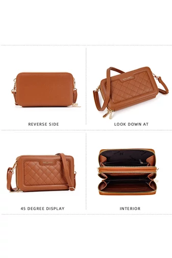 Hnedá multifunkčná crossbody kabelka/peňaženka z imitácie kože s dvoma priehradkami Elegantný dizajn 12*20*5cm
