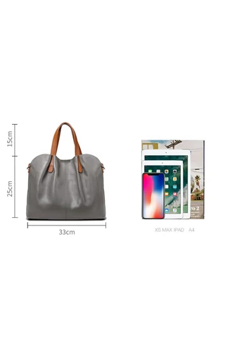 Sivá kabelka z prírodnej kože s moderným dizajnom (25*33*13cm)