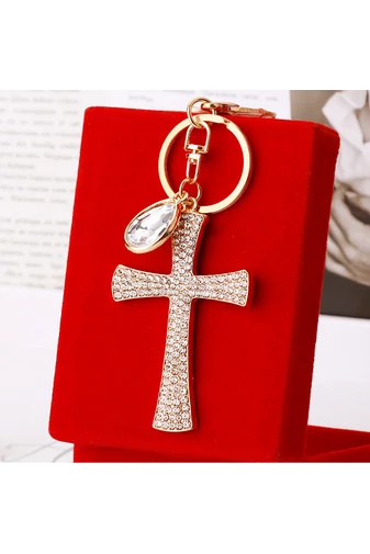 Elegantná kľúčenka Bonluo Crucifix s kryštálmi a ozdobným kameňom