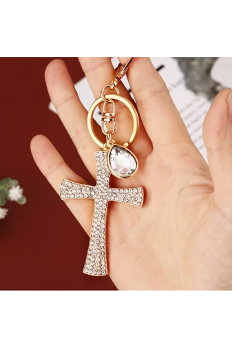 Elegantná kľúčenka Bonluo Crucifix s kryštálmi a ozdobným kameňom