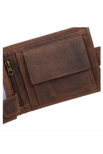 Bellugio Hnedá pánska peňaženka Vintage so vzorom psa z prírodnej kože Veľkosť (9*12*2cm)