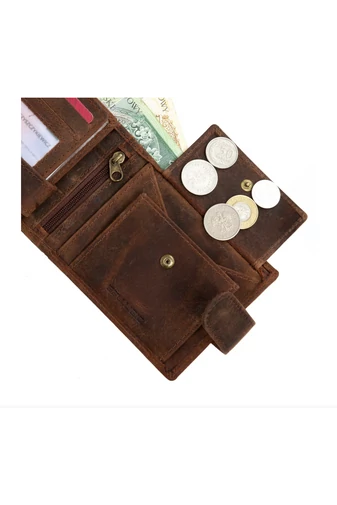 Bellugio Hnedá pánska peňaženka Vintage so vzorom psa z prírodnej kože Veľkosť (9*12*2cm)