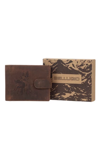 Bellugio Hnedá pánska peňaženka Vintage so vzorom psa z prírodnej kože Veľkosť (9*12*2cm)
