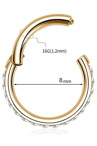 Zlatý piercing z nehrdzavejúcej ocele 316L pokrytá kameňom s uzavretým krúžkom