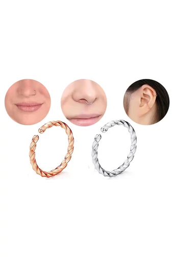 Moderný piercingový krúžok do nosa Rosegold Twist z nehrdzavejúcej ocele