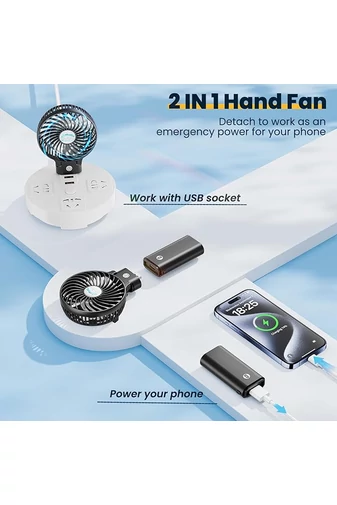 Prenosný Ventilátor Čierny 2v1 USB nabíjacia powerbanka, sklopná o 180°, ideálne na cestovanie
